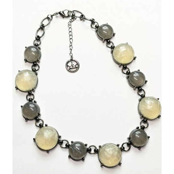 Trifari Gunmetal Gray Cabachon Faux Stone Statement Necklace - Picture 2 of 8